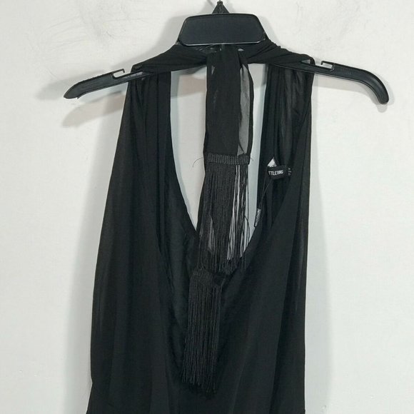 Pretty Little Thing Asymmetric Fringe Beach Dress, Women's Size 16 - Black - Picture 5 of 10